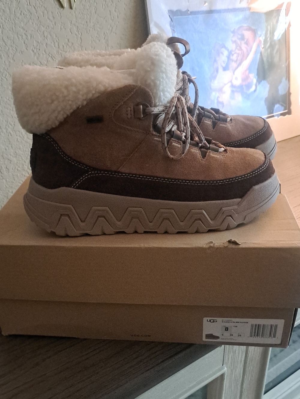 UGG Brown Suede Shearling-Lined Hiker Boots